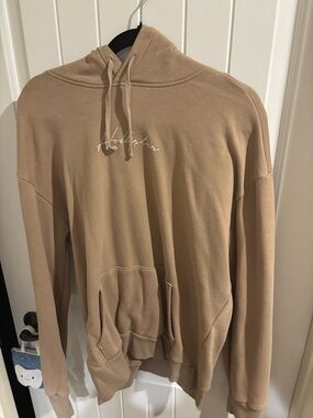 Hollister Beige Hoodie with Front and Back Embroidered Script Logo MENS LARGE